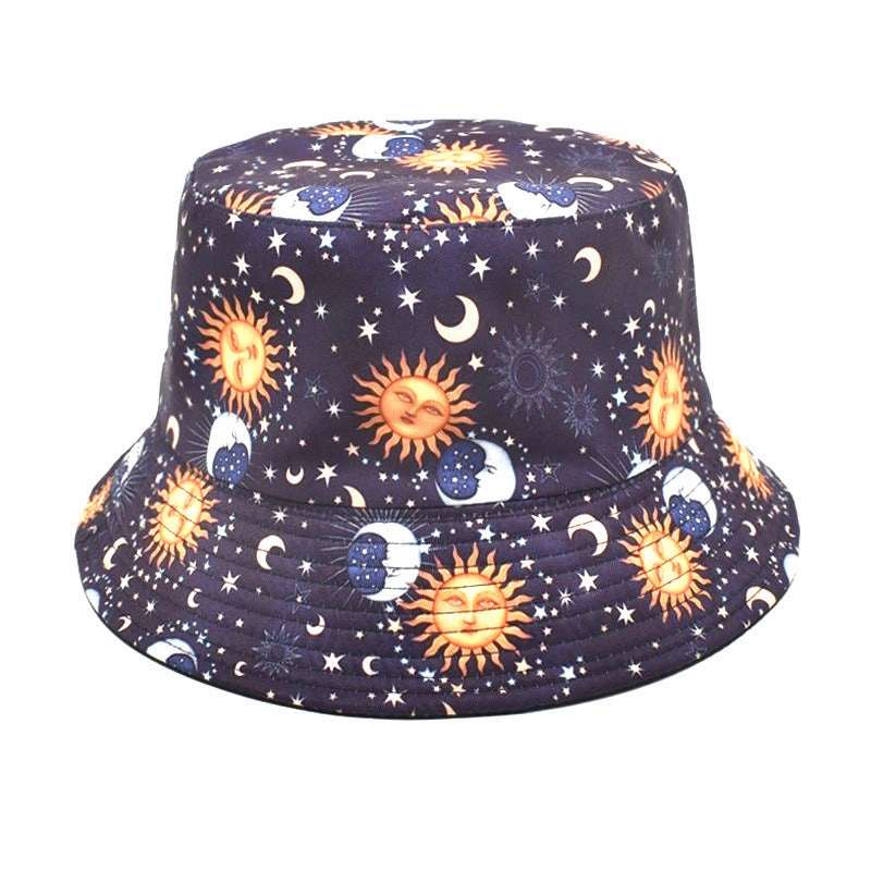 Wholesale Polyester Starry Sky Moon Sun Pattern Bucket Hat
