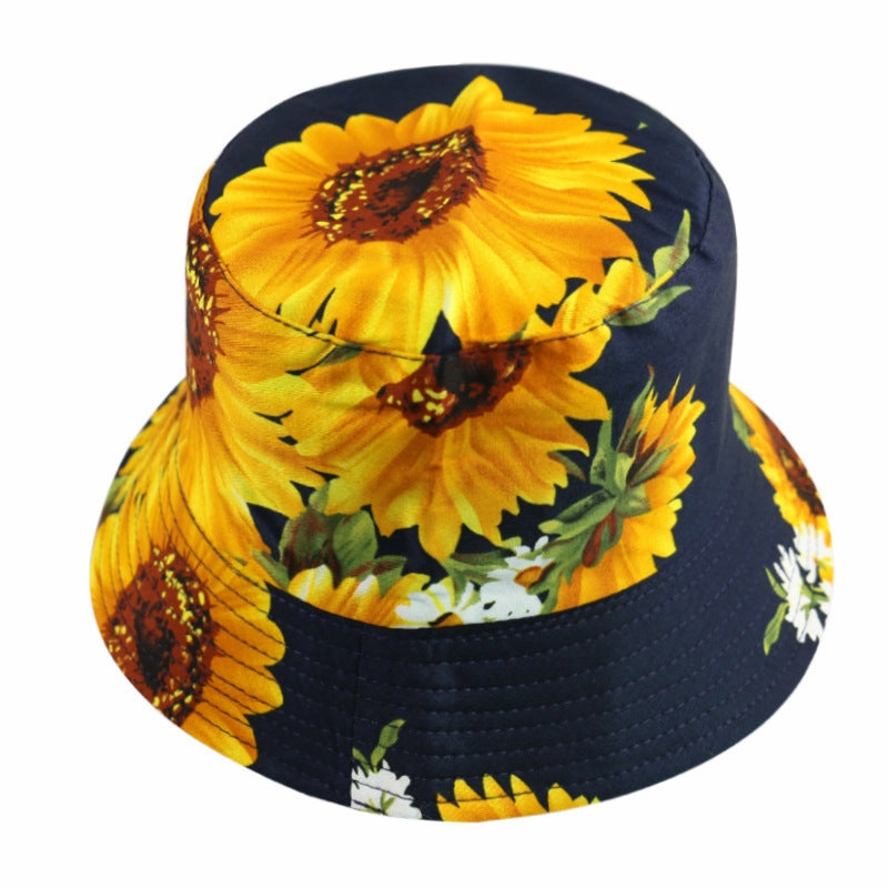 Wholesale Polyester Sunflower Print Reversible Bucket Hat
