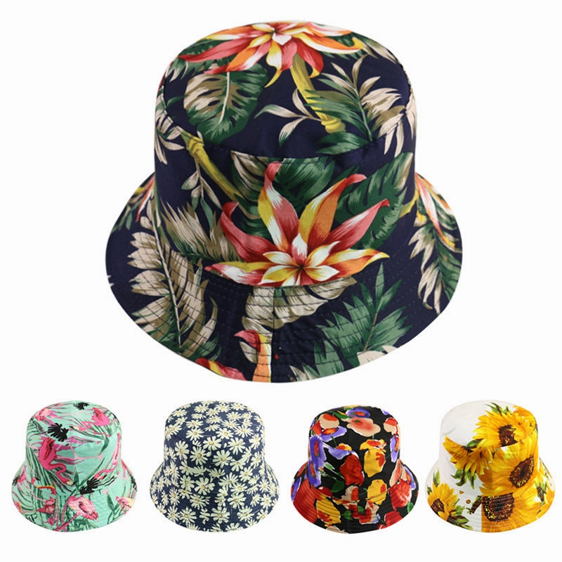 Wholesale Polyester Sunflower Print Reversible Bucket Hat