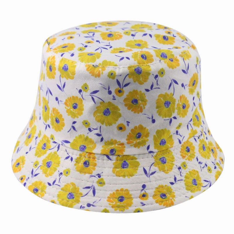 Wholesale Polyester Sunflower Print Reversible Bucket Hat