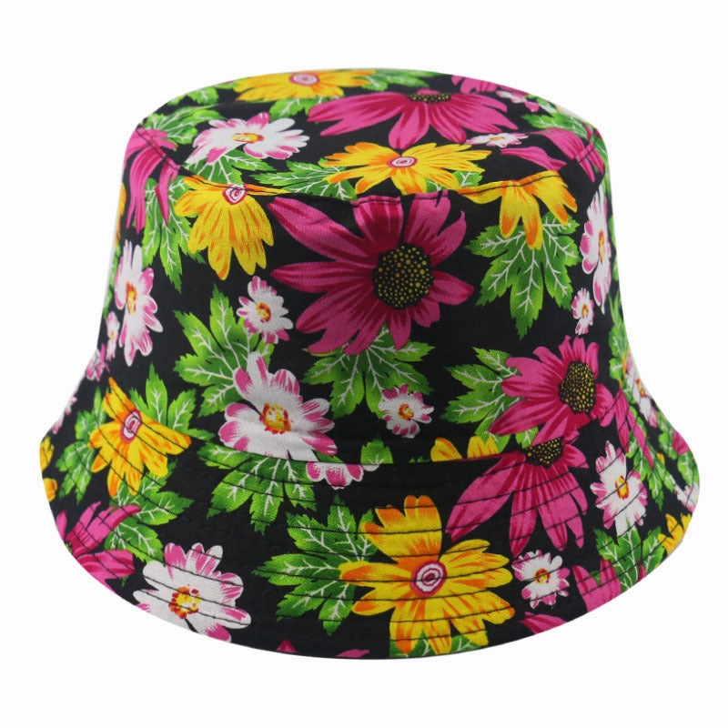 Wholesale Polyester Sunflower Print Reversible Bucket Hat