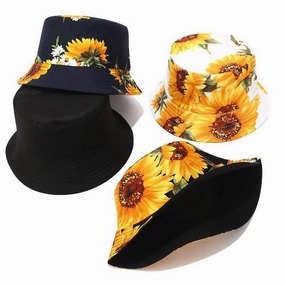 Wholesale Polyester Sunflower Reversible Bucket Hat