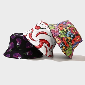 Wholesale Polyester Vegetable Print Reversible Bucket Hat