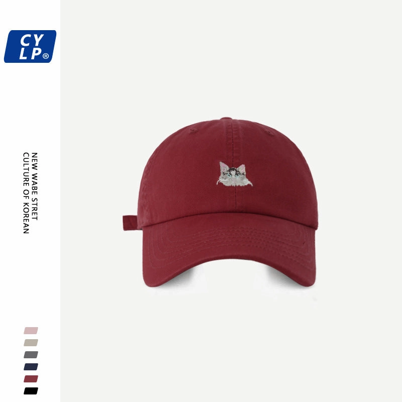 Wholesale Preppy style sweet and cute kitten embroidered baseball cap