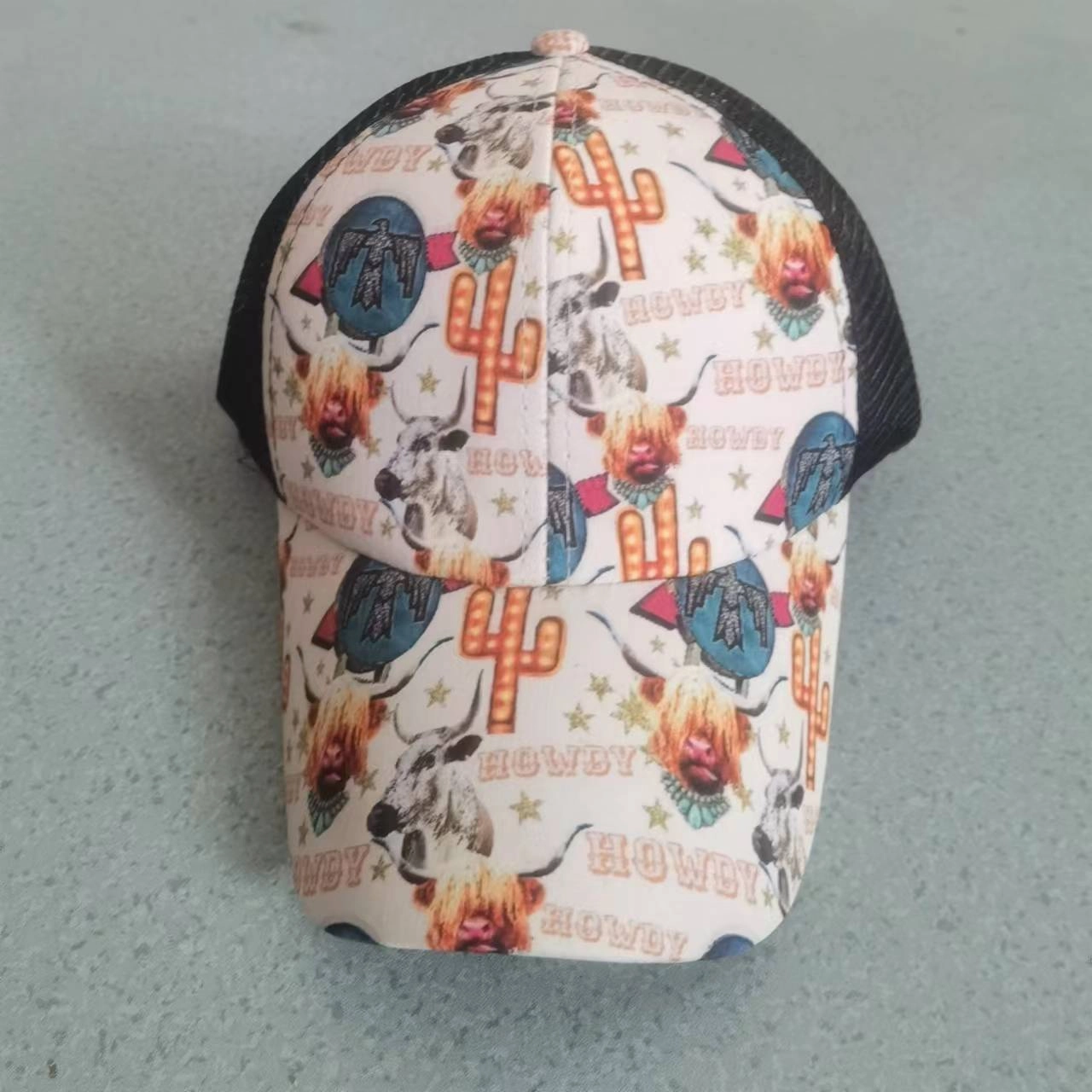 Wholesale Printed frayed edge cross ponytail baseball cap