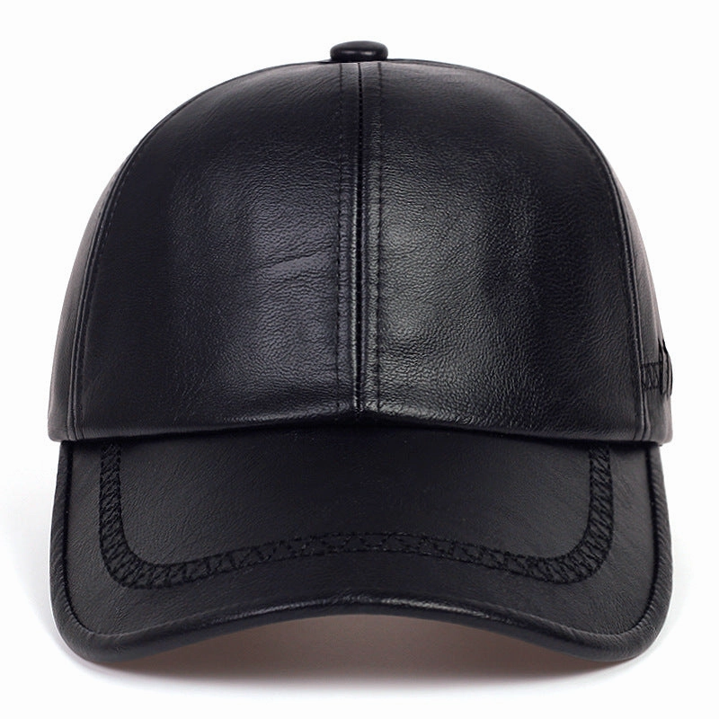 Wholesale PU Leather Fashion Solid Color Winter Leather Autumn/Winter Warm Black Casual Trendy Baseball Hat