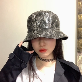 Wholesale PU Snake Pattern Bucket Hat