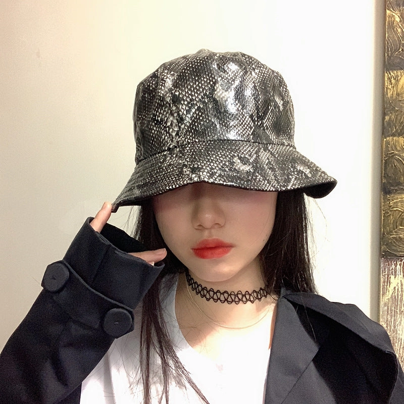 Wholesale PU Snake Pattern Bucket Hat