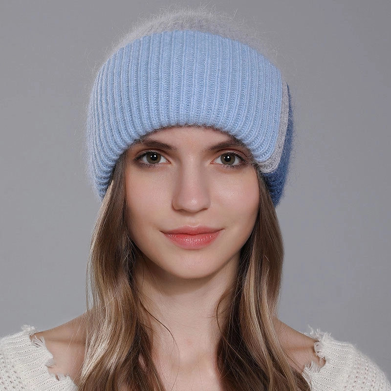 Wholesale Rabbit Fur Knitted Winter Fashion Warm Color Matching Wool All-match Women's Pullover Hat