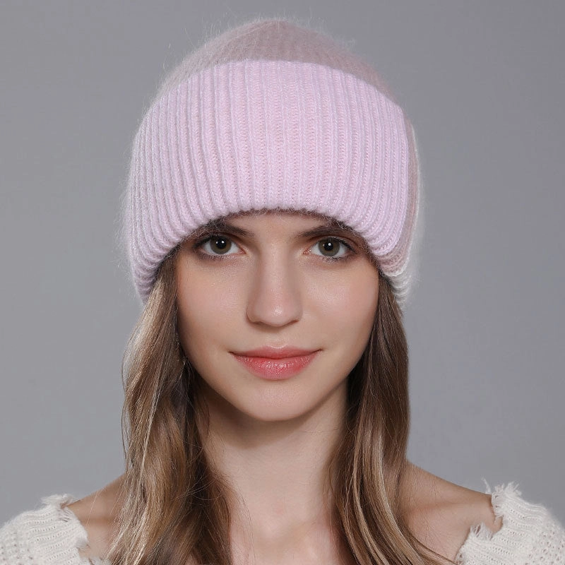 Wholesale Rabbit Fur Knitted Winter Fashion Warm Color Matching Wool All-match Women's Pullover Hat