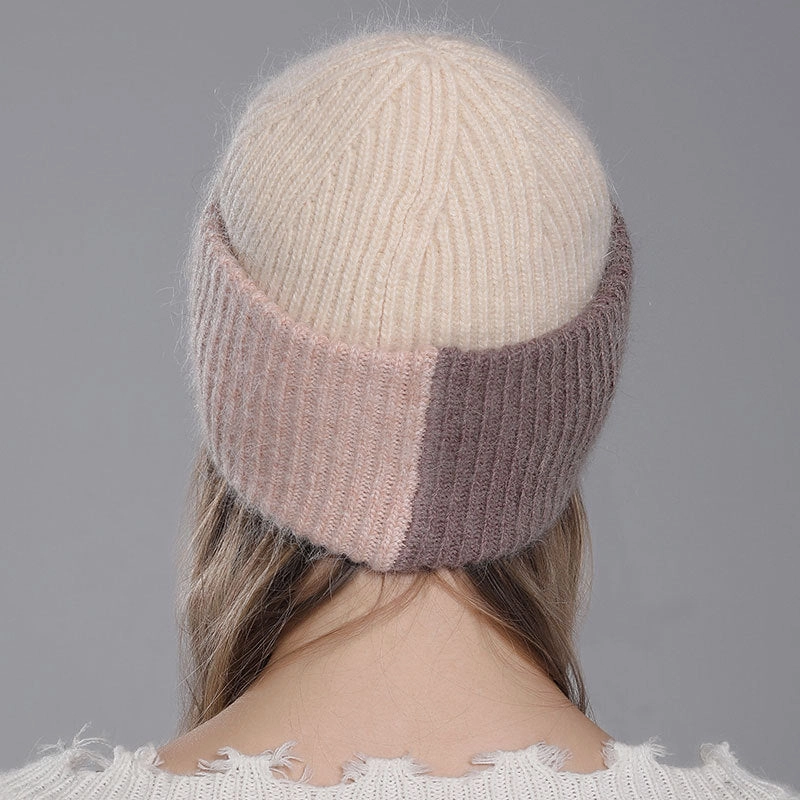 Wholesale Rabbit Fur Knitted Winter Fashion Warm Color Matching Wool All-match Women's Pullover Hat