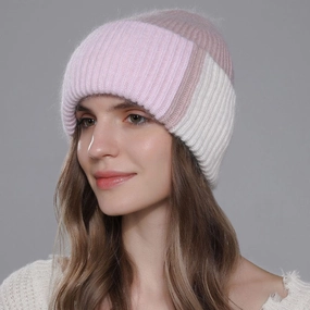 Wholesale Rabbit Fur Knitted Winter Fashion Warm Color Matching Wool All-match Women's Pullover Hat