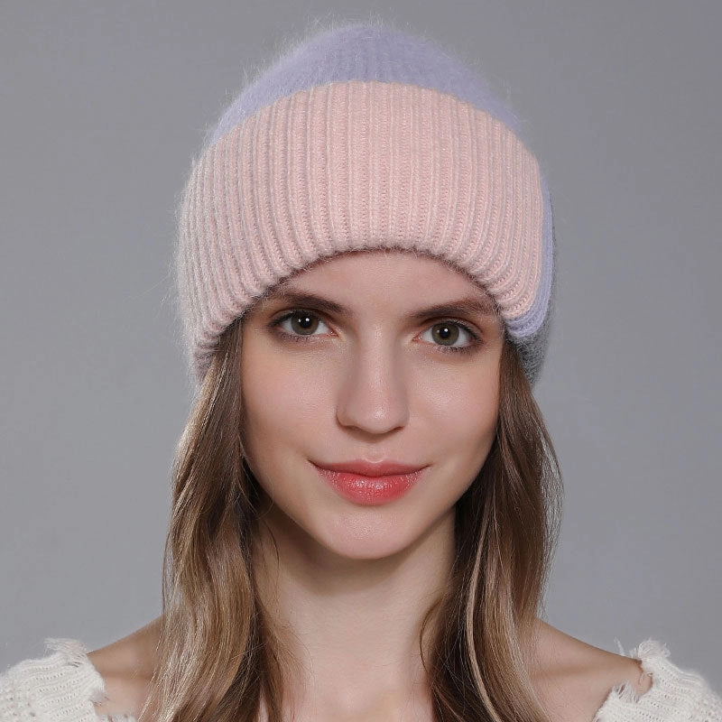 Wholesale Rabbit Fur Knitted Winter Fashion Warm Color Matching Wool All-match Women's Pullover Hat