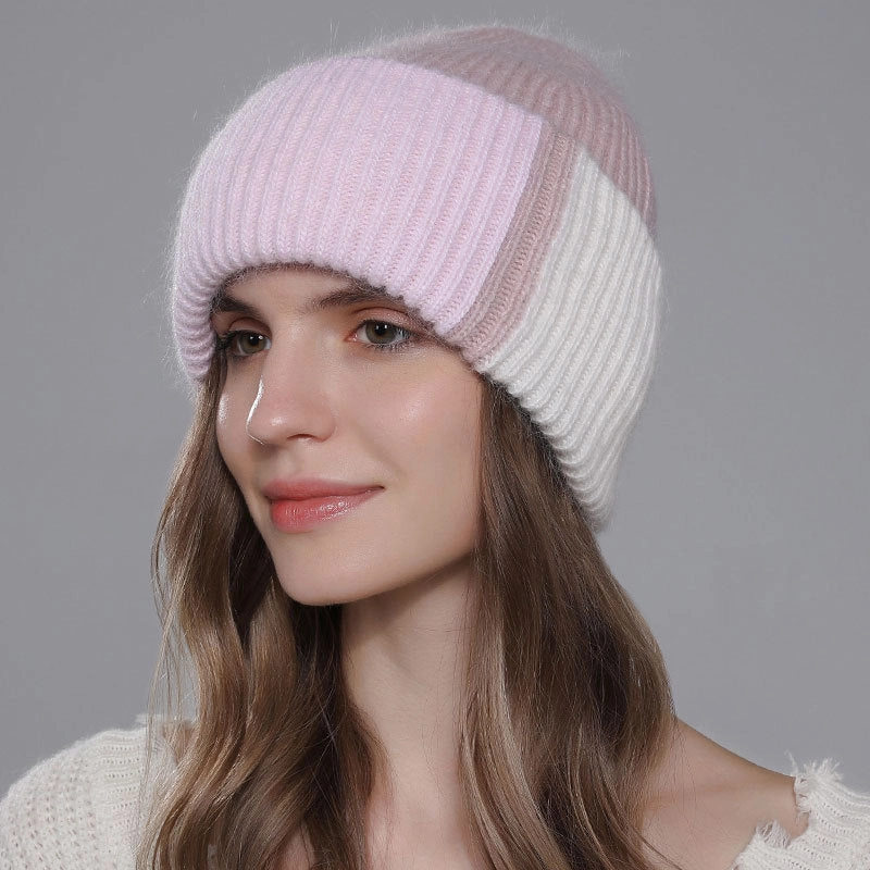 Wholesale Rabbit Fur Knitted Winter Fashion Warm Color Matching Wool All-match Women's Pullover Hat