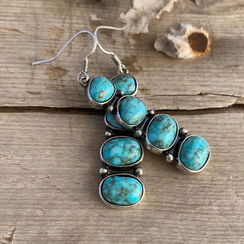 Wholesale Red Turquoise Ethnic Style Ancient Silver Irregular Stone Handmade Creative Earrings
