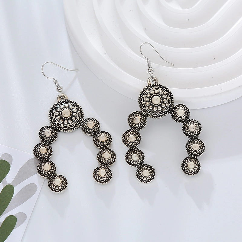 Wholesale Retro alloy inlaid turquoise creative exaggerated temperament earrings
