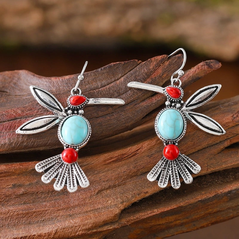 Wholesale Retro Fashion Inlaid Turquoise Bird Pendant Personality Niche Simple Versatile Earrings