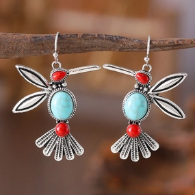 Wholesale Retro Fashion Inlaid Turquoise Bird Pendant Personality Niche Simple Versatile Earrings