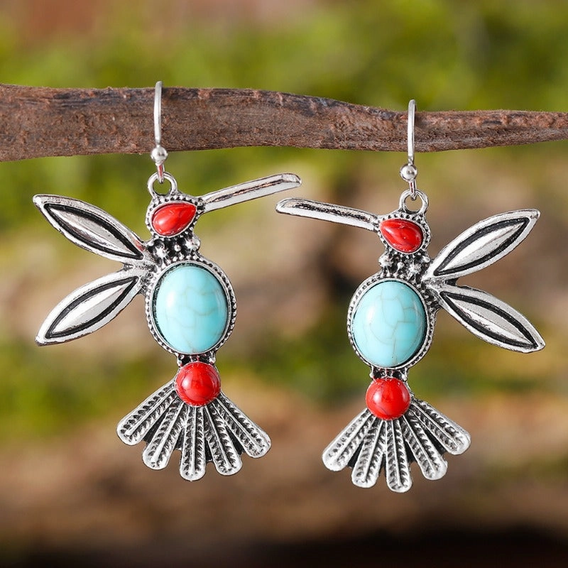 Wholesale Retro Fashion Inlaid Turquoise Bird Pendant Personality Niche Simple Versatile Earrings