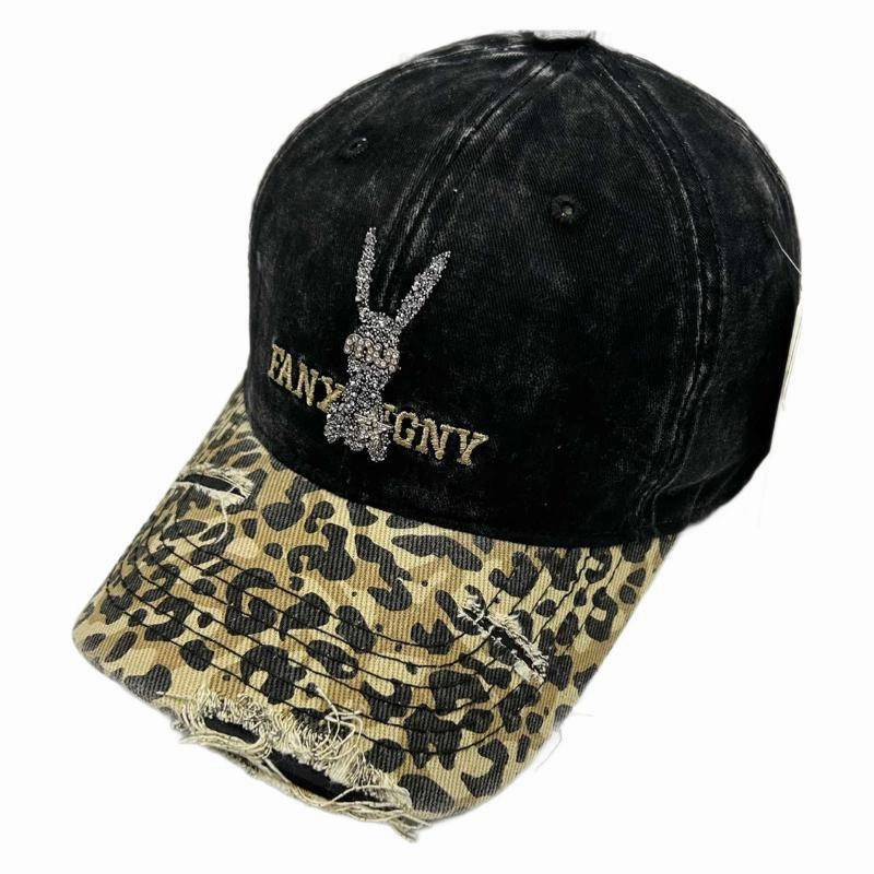 Wholesale Retro leopard print sweet cool rhinestone letters brushed old large head circumference face small duckbill cap