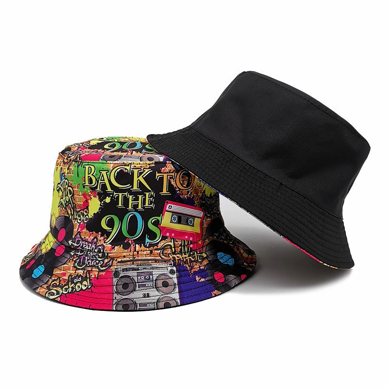 Wholesale Retro Nostalgic Tape Pattern Visor Fisherman Double-sided Hat