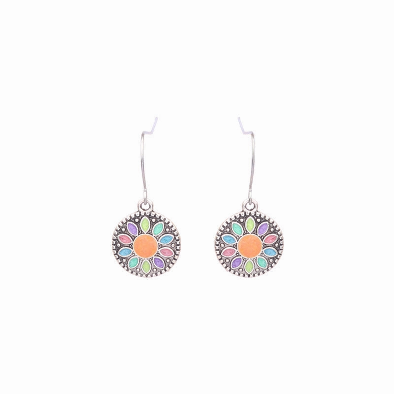 Wholesale Retro Tassel Hollow Alloy Oil Dripping Earrings Set