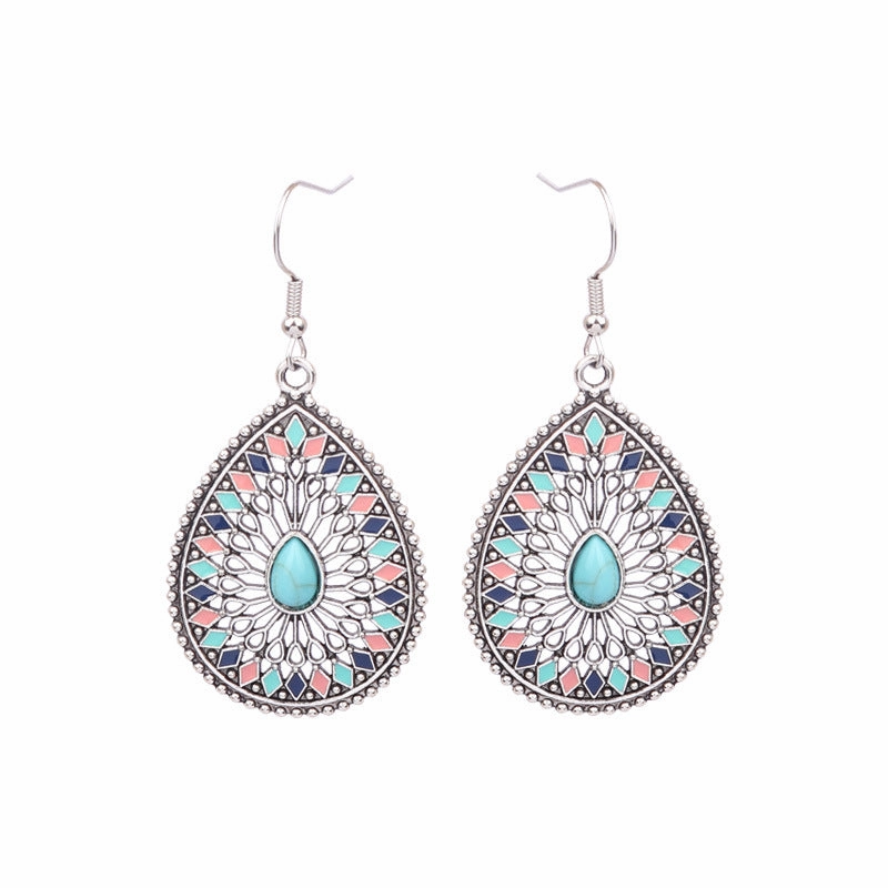 Wholesale Retro Tassel Hollow Alloy Oil Dripping Earrings Set