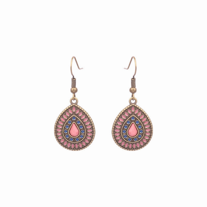 Wholesale Retro Tassel Hollow Alloy Oil Dripping Earrings Set