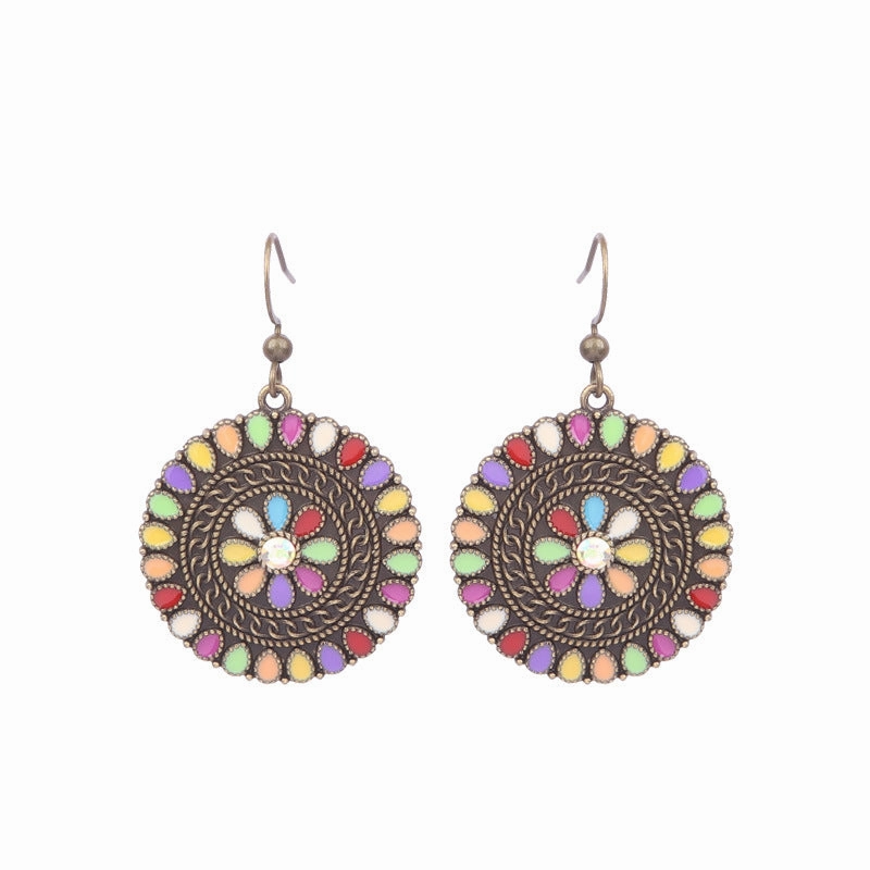 Wholesale Retro Tassel Hollow Alloy Oil Dripping Earrings Set