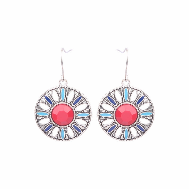 Wholesale Retro Tassel Hollow Alloy Oil Dripping Earrings Set
