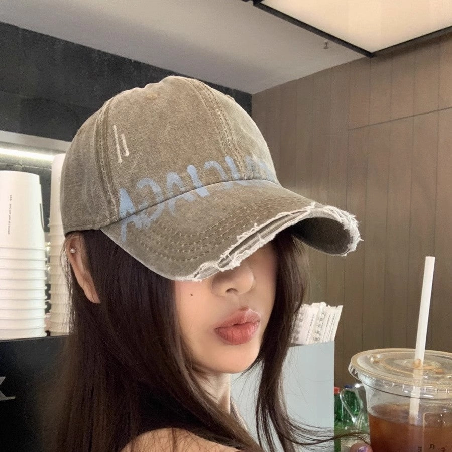 Wholesale  Retro Washed Old Letter Baseball Cap Women's Wide Brim Soft Top Duck Tongue Hat for Men