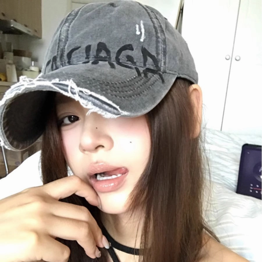 Wholesale  Retro Washed Old Letter Baseball Cap Women's Wide Brim Soft Top Duck Tongue Hat for Men