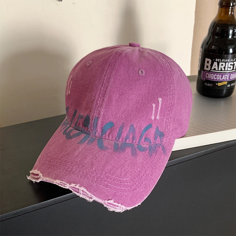 Wholesale  Retro Washed Old Letter Baseball Cap Women's Wide Brim Soft Top Duck Tongue Hat for Men