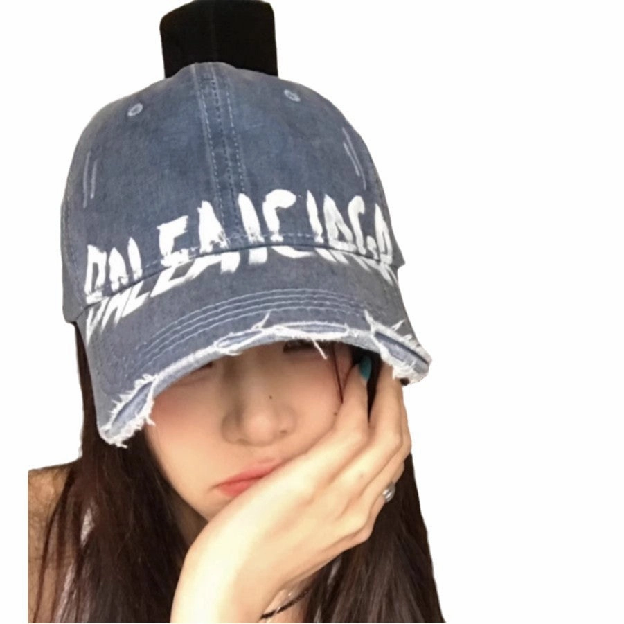 Wholesale  Retro Washed Old Letter Baseball Cap Women's Wide Brim Soft Top Duck Tongue Hat for Men