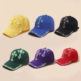 Wholesale Rhinestone fashionable and versatile summer handmade diamond sun protection baseball cap for men and women