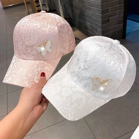 Wholesale Rhinestone lace pattern butterfly fashionable all-match sun protection baseball hat