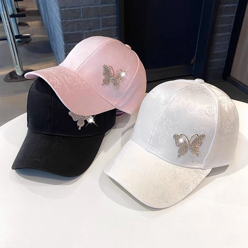 Wholesale Rhinestone lace pattern butterfly fashionable all-match sun protection baseball hat