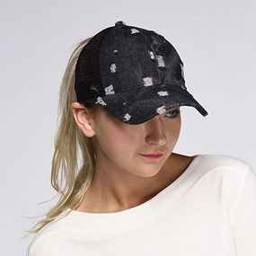 Wholesale Ripped Denim Back Opening Mesh Baseball Cap