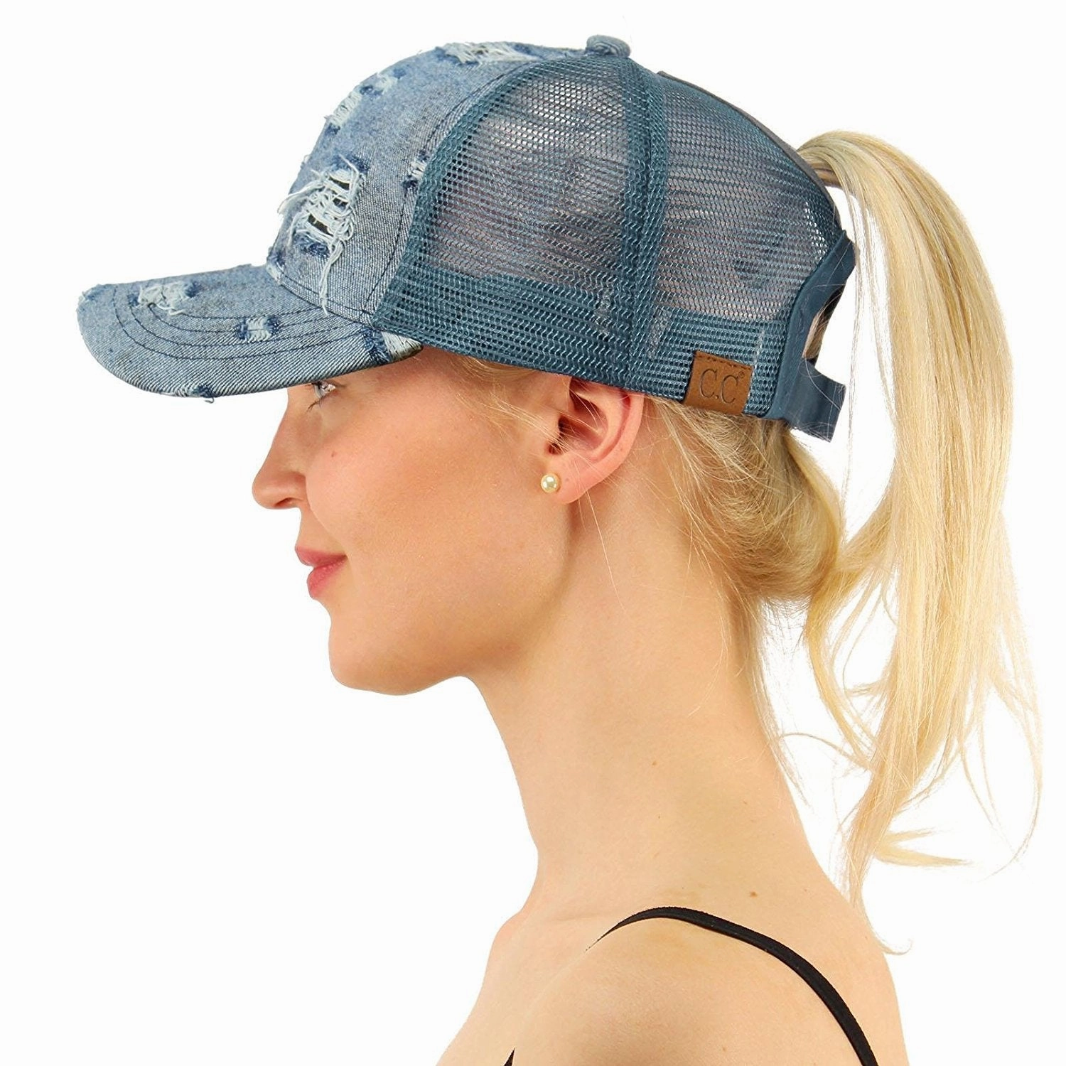 Wholesale Ripped Denim Back Opening Mesh Baseball Cap