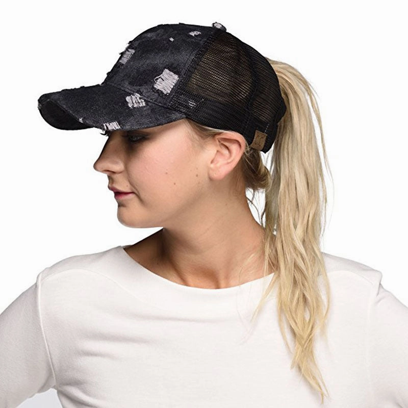 Wholesale Ripped Denim Back Opening Mesh Baseball Cap