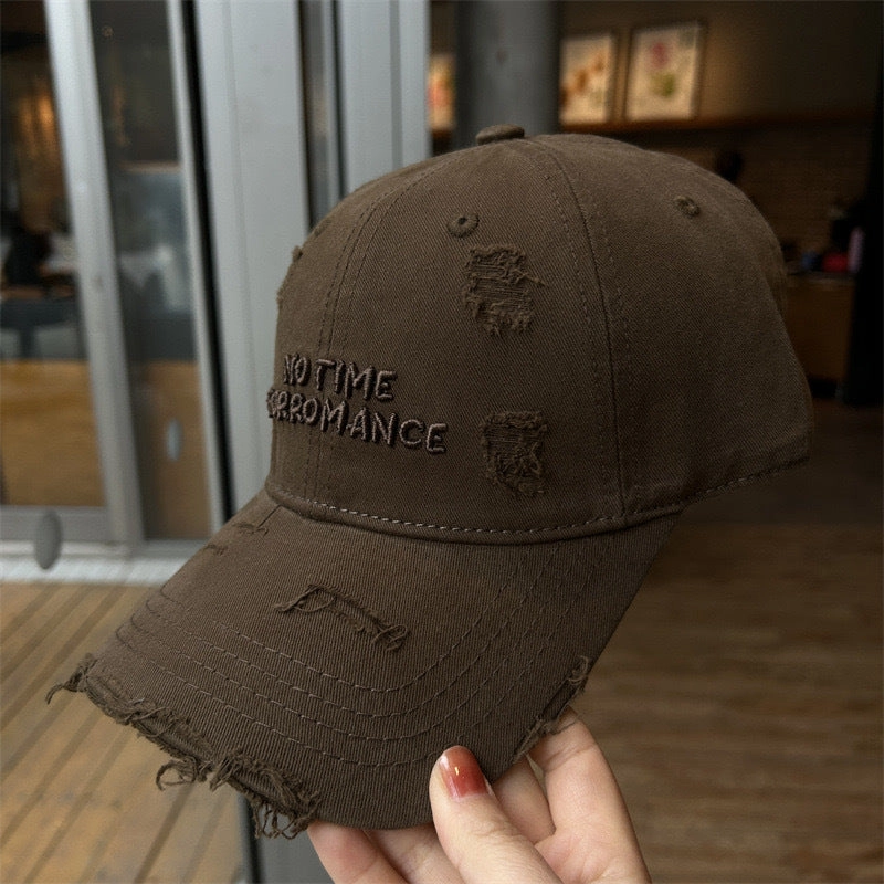 Wholesale Ripped old wide brim baseball cap with letter embroidery