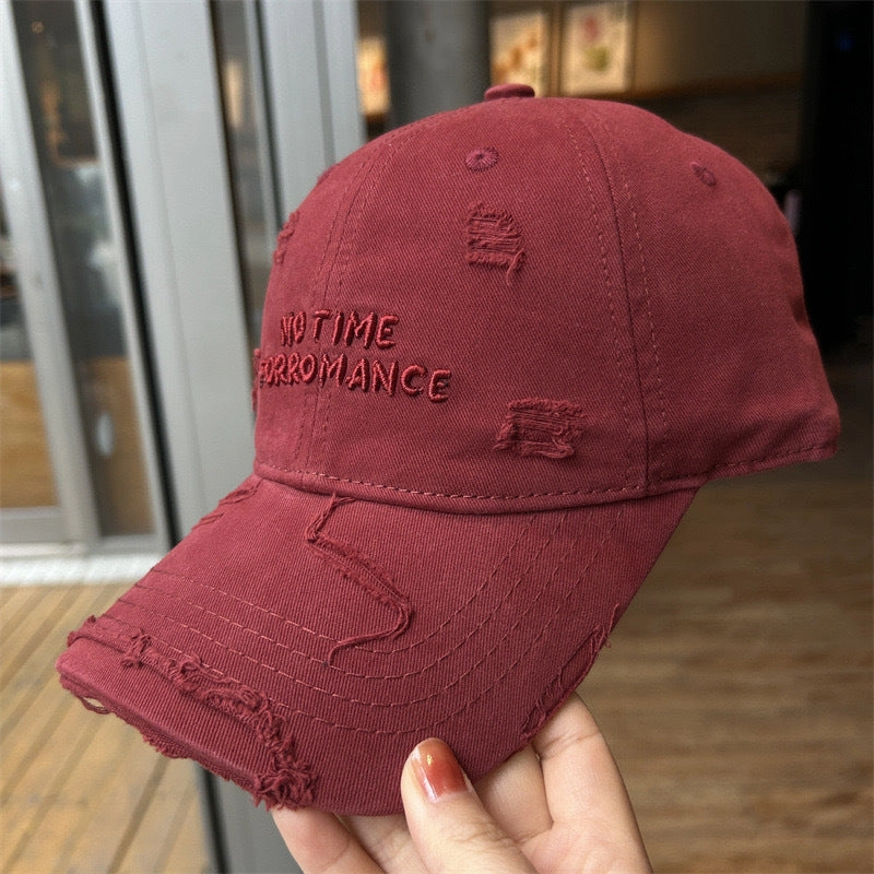 Wholesale Ripped old wide brim baseball cap with letter embroidery