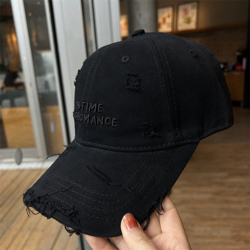 Wholesale Ripped old wide brim baseball cap with letter embroidery