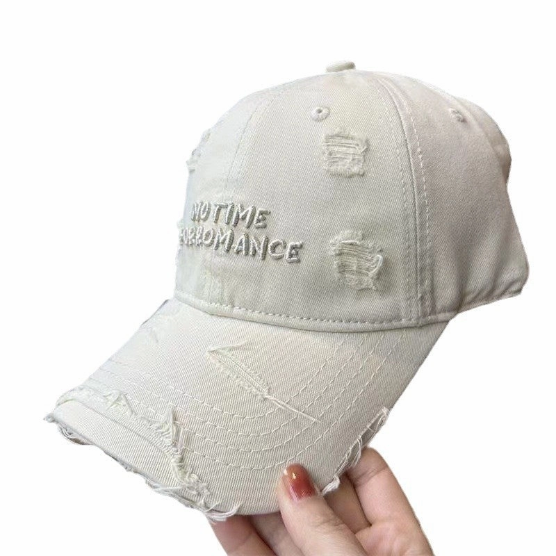 Wholesale Ripped old wide brim baseball cap with letter embroidery