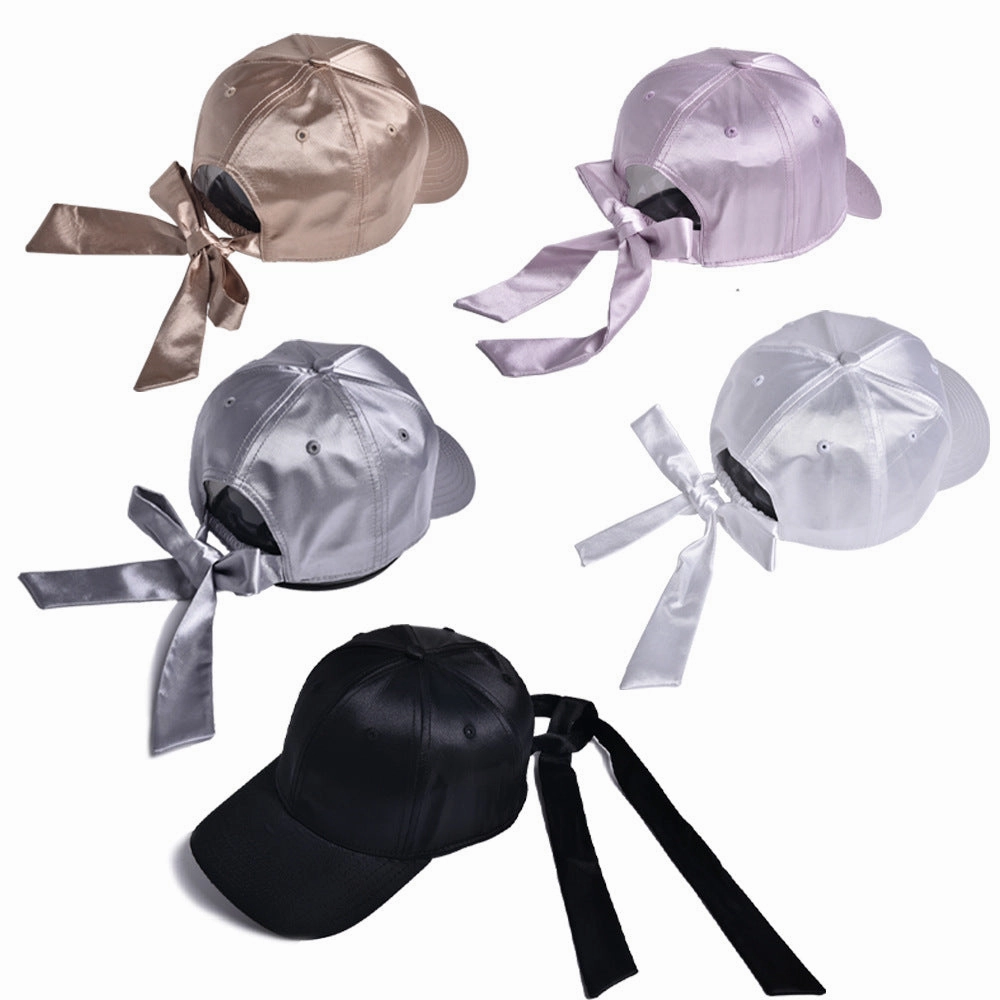 Wholesale  Satin Bright Ribbon Bow Casual Fashion Sunshade Hat