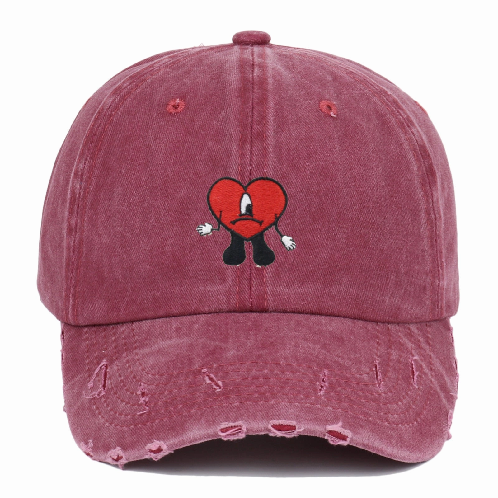 Wholesale Soft Top Red Heart Embroidered Baseball Cap