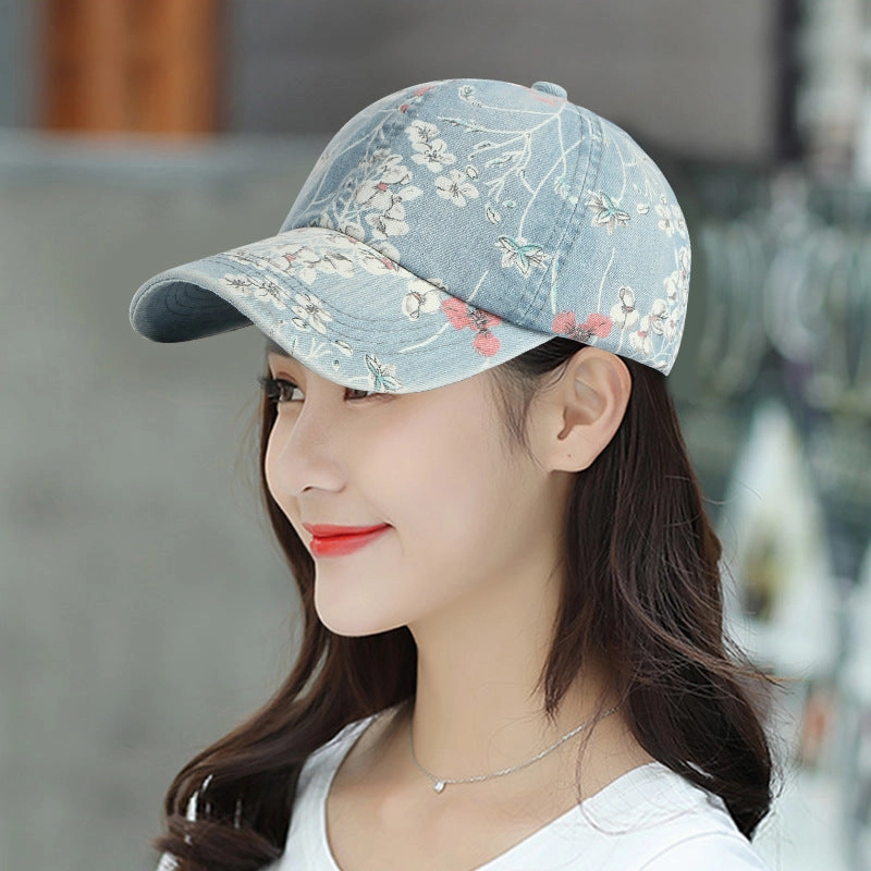 Wholesale Spring and Autumn Ethnic Style Print Washed Denim Outdoor Sunscreen Shade Cap