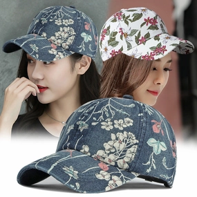 Wholesale Spring and Autumn Ethnic Style Print Washed Denim Outdoor Sunscreen Shade Cap
