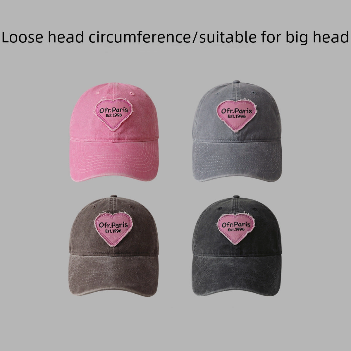 Wholesale Spring and summer large head circumference hot girl heart retro soft top baseball cap