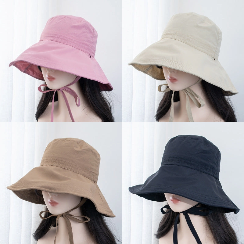 Wholesale Strap Fisherman Breathable Lightweight Sun Protection All-match Face Showing Small Bow Basin Hat